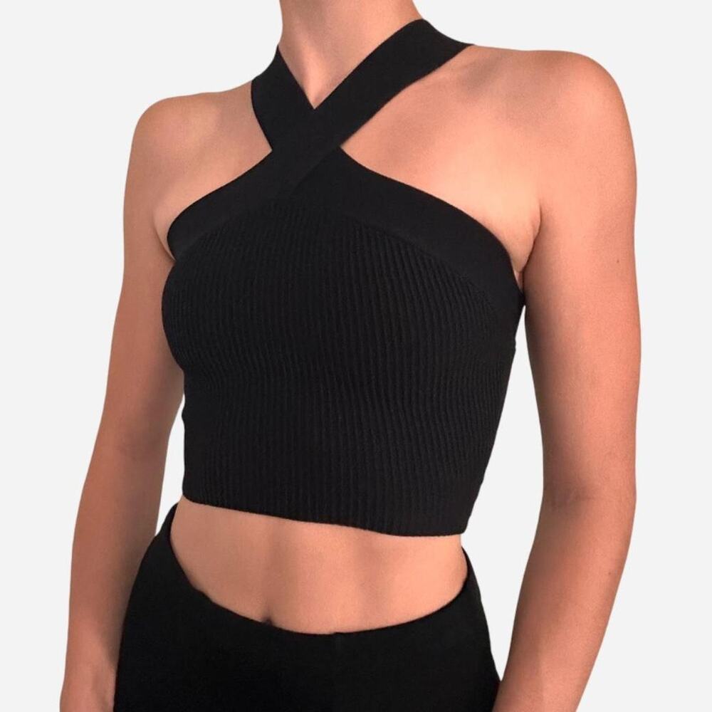 Aritzia babaton black halter ribbed tank top size xxs